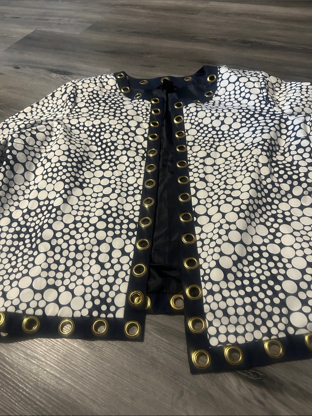 Multiples Navy & White Dot Grommet-Trim Jacket